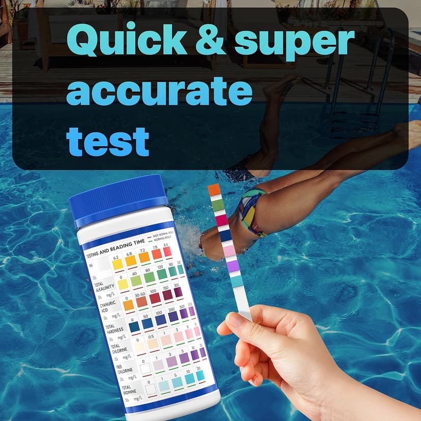All-New Pool and Spa Test Strips 7 in 1 Quick SuperAccurate Swimming 150 Pool Test Kit - Hot Tub Test Strips & Pool Water Testing Strips for pH Chlorine Bromine Hardness Alkalinity Cyanuric Acid