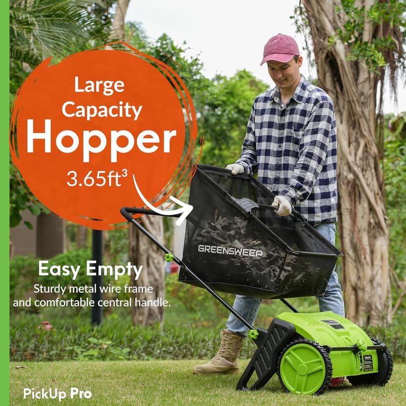 Pickup Pro 2 Leaf & Lawn Sweeper – Push Powered Garden Sweeper for Grass Clippings, Leaves & Debris – Manual Push Yard Sweeper with Height Adjustment & Large Collection Hopper