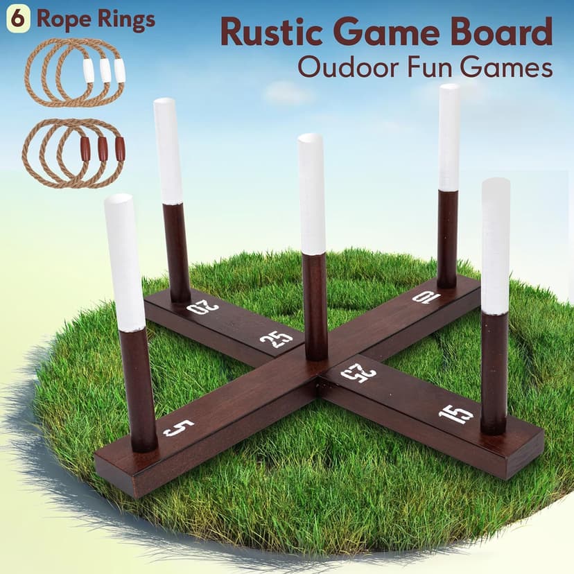 CircleCraft Rustic Ring Toss Game for Kids & Adults – Outdoor Yard Games with Rope Rings, Portable Wooden Lawn Game for Family Fun, Backyard, Beach, Camping & Picnic Activities for Christmas & Easter