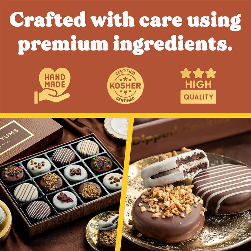 Holiday Christmas Cookies Gift Basket - 12 Gourmet Chocolate Covered Sandwich Cookies with Assorted Toppings - Assorted Food Gift Box for Fathers Day, Mothers Day, Family, Sympathy, Men & Women.