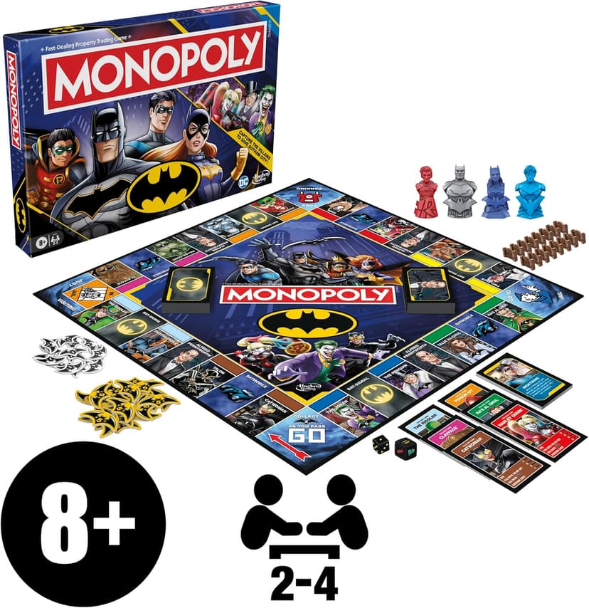 Monopoly Batman Edition Board Game | Monopoly Game for Batman Fans | Ages 8 and Up | 2 to 4 Players | Family Games | Strategy Games for Kids and Adults (Amazon Exclusive)