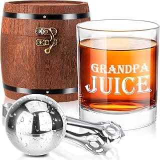 LIGHTEN LIFE Grandpa Juice Whiskey Glass Set 12 oz, Rocks Glasses Father's Day Ideas in Barrel Box, Unique Bourbon Glass Gifts for Men, Best Grandpas, Grandfather, Birthday, Christmas B0GWR6K4YN