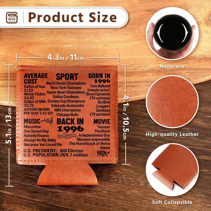 Cheers to 30 Years Vintage 1996 Leather Can Sleeve, Funny 30th Birthday Bday Gift for Dad, Mom, Husband, Wife, Uncle, Papa 30th Birthday Gifts Men 30 Years Old Happy Birthday Decorations for Women B0GS61V21G