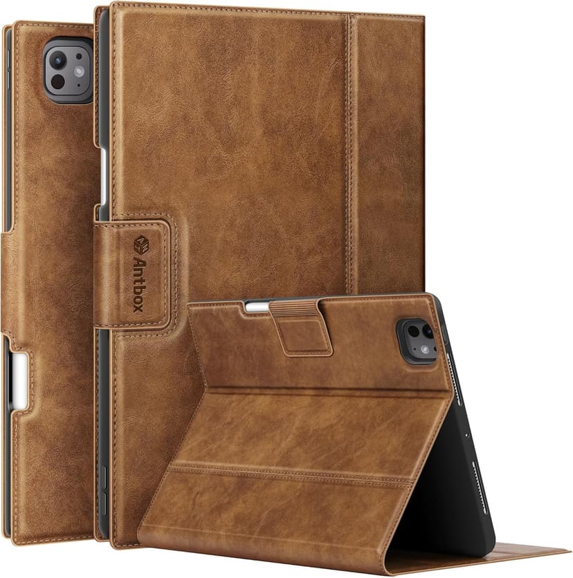 Antbox for iPad Pro 11 Inch Case M5 2025/M4 2024, Premium Vegan Leather, Supports Pencil Pro and Pencil (USB-C), Auto Sleep/Wake Function, Built-in Pencil Holder (Tan)