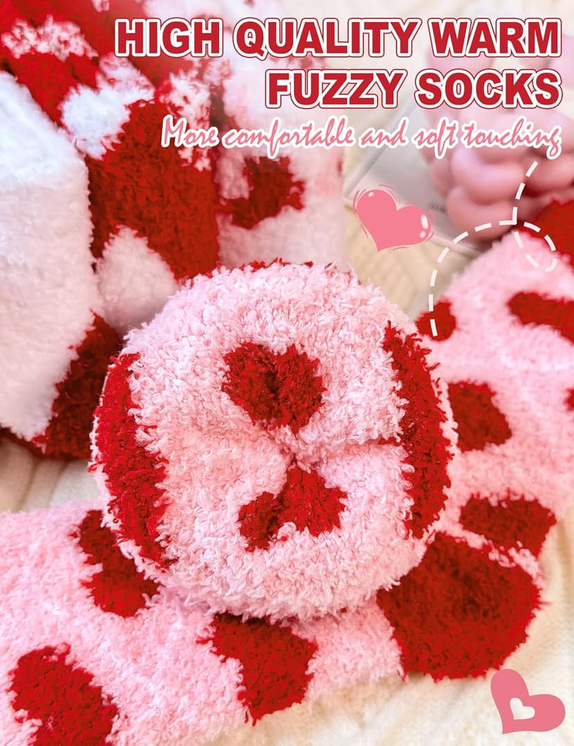 Womens Fuzzy Socks Warm Fluffy Cozy Winter Slipper Thick Fleece Heart Socks 5 Pairs B0DK1SNMFD