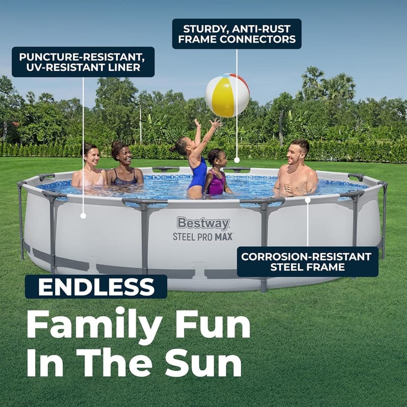 Bestway Steel Pro MAX 12' x 30" Above Ground Pool, Round Metal Frame Outdoor Swimming Pool Set with Filter Pump & Type III A/C Cartridge, Gray