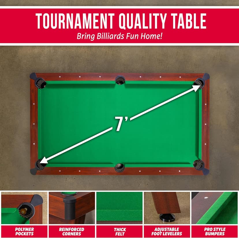 GoSports 7 and 8 ft Pool Tables with Wood Finish - Gray, Black, or Green Felt - Billiards Game Room Table for Adults & Family - Accessories Not Included