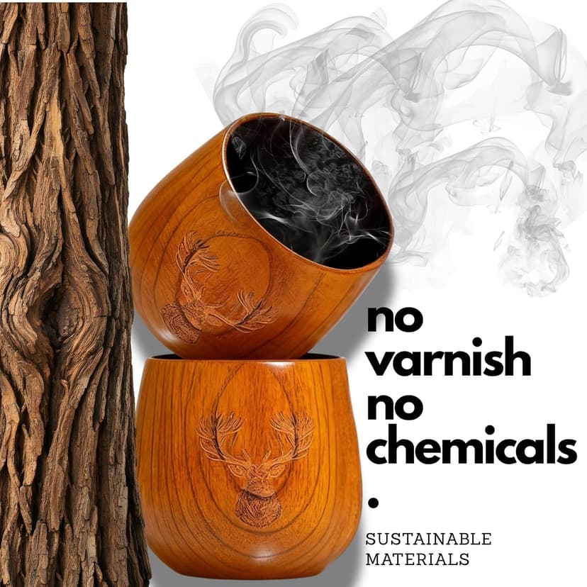 Charred Wooden Whiskey Glass Gift Set of 1 – Jujube Wood Bourbon Drinking Cup, Handmade Whiskey Tumbler with Coaster, Ice Mold & Book, Gift for Whiskey Lovers (10oz) B0H1JQVT46