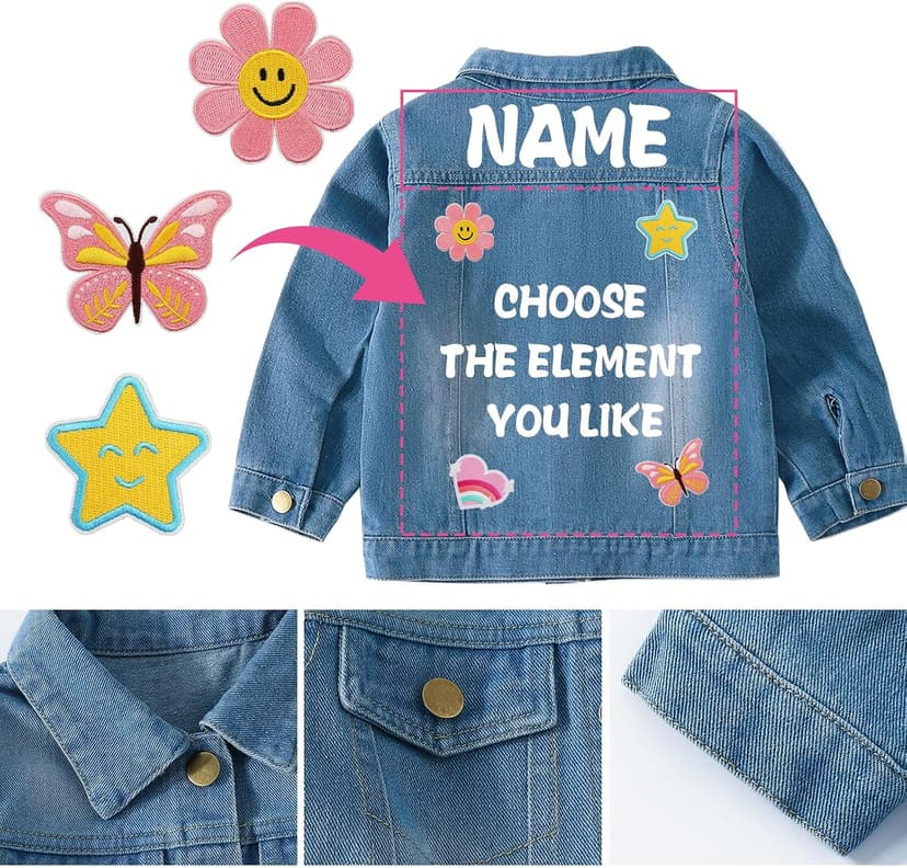 Rryoumisun Personalized Kids Denim Jacket with Names, Custom 1-14 Years Old Girls Boys Spring&Fall Outerwear Jackets B0DDDNW4CR