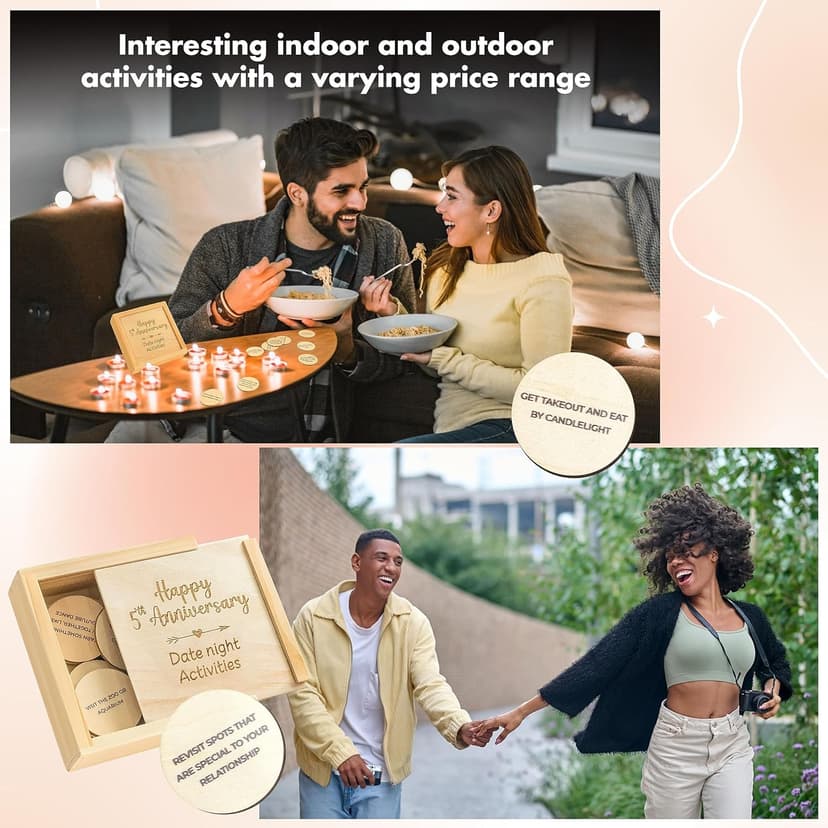 5 Year Anniversary Wooden Gifts for Him Her - 5th Anniversary Traditional Gifts for Wife Husband, 5 Year Marriage Gift for Couple, Fifth Wedding Present for Men