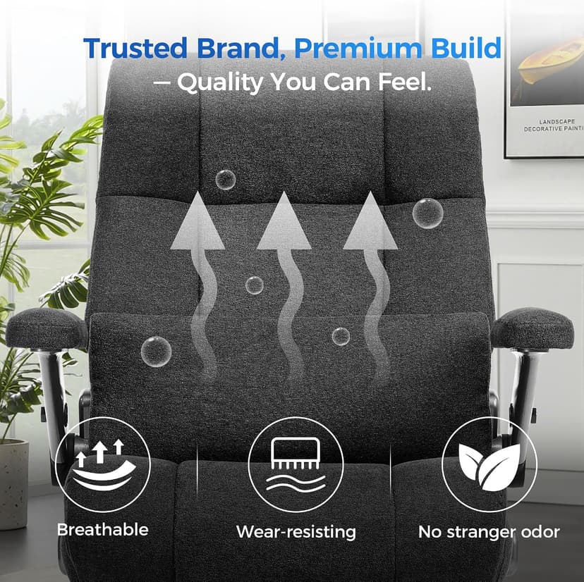 600LBS Big and Tall Massage Office Chair, Extra Wide Seat - 3D Kneading Massage & Heat Office Chair with Heavy Duty Metal Base, 3D Flip Arms, Fabric Ergonomic with Thick Spring Cushion