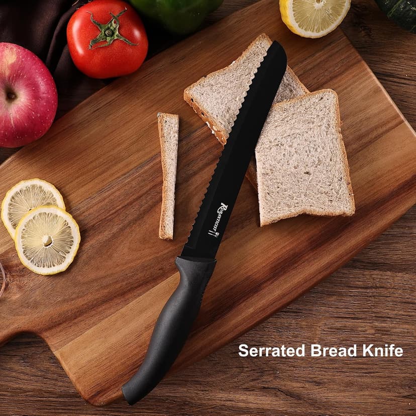ROMANTICIST Kitchen Knife Sets, 10PCS High Carbon Stainless Steel Knife Sets with Block, Black Knife Block Set, Knives Set for Kitchen with Anti-slip Handle, Exquisite Knives Set New Home Essentials B0FL25YQ5J