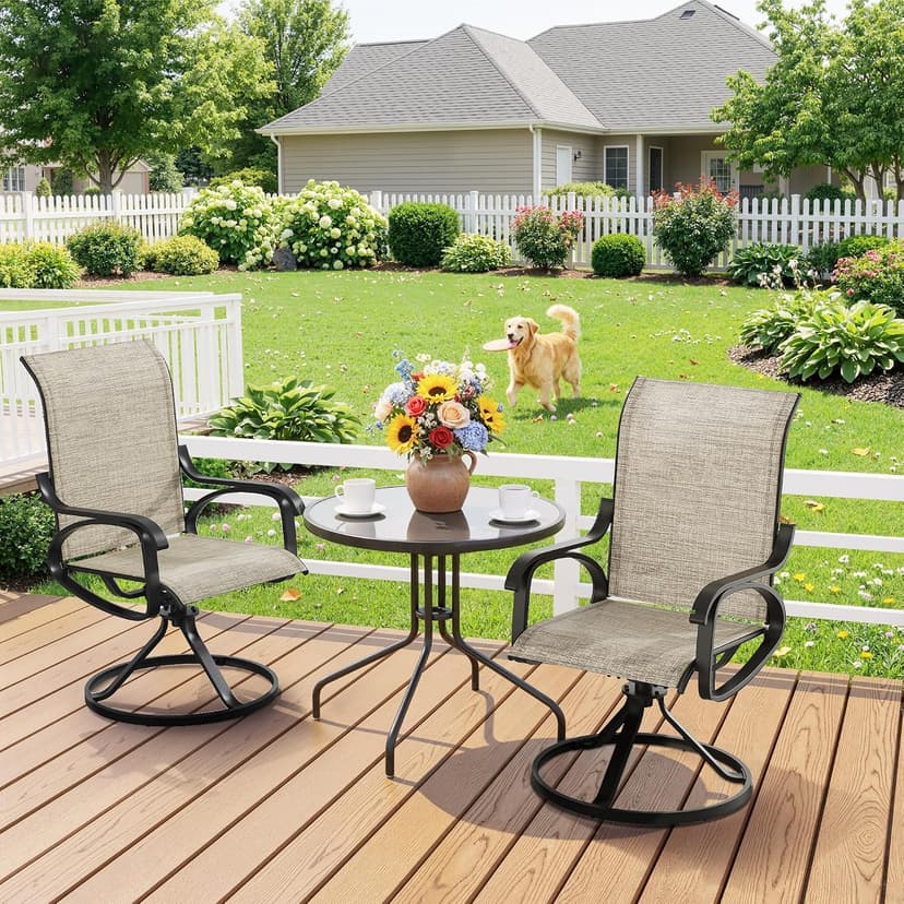 Patio Swivel Chairs Set of 4, All Weather Outdoor Rocking Chair with Textilene Breathable Back, Metal Frame, Patio Dining Chair for Backyard, Garde, Porch and Deck (4, Dark Brown)