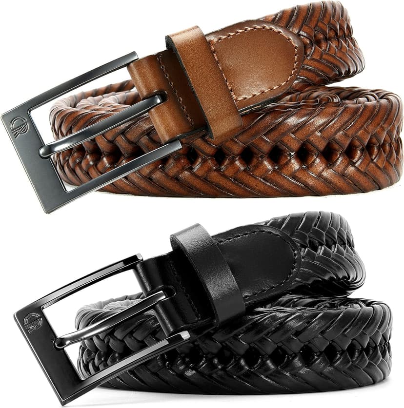 CHAOREN Leather Braided Belts for Men 2 Pack - 1 1/8" Leather Belts in Package Box - Versatile Style Solution