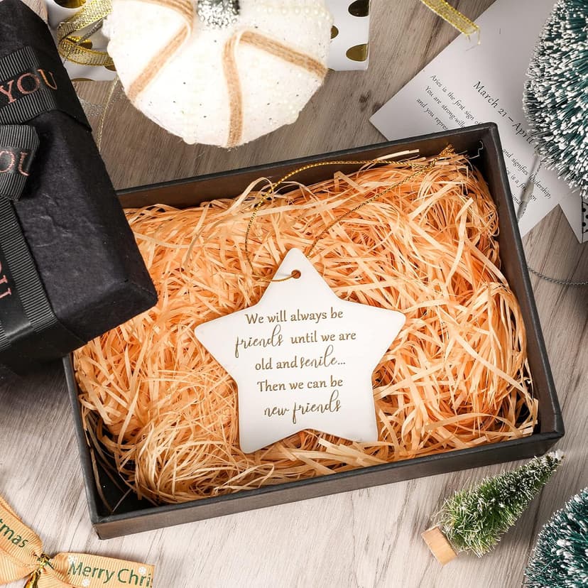 CHENGU Christmas Friends Ornament Ceramic Star Shaped Ornament High School College Hanging Sign Decoration Tree Ornament Good Friends are Like Stars Tags Crafts with Box for Classmate Friends (3 Pieces)