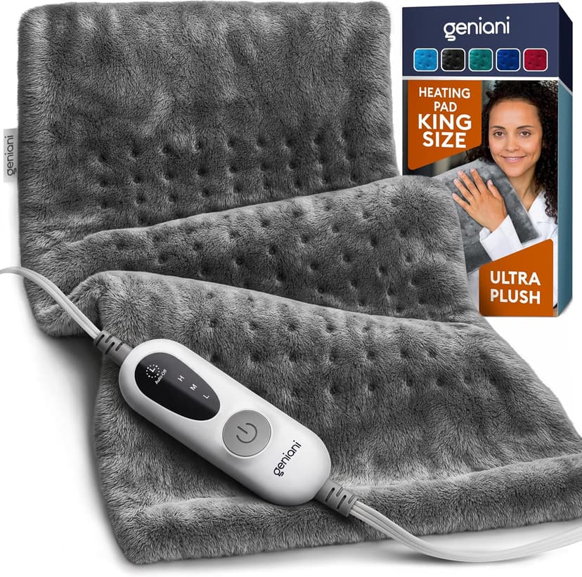GENIANI Electric Heating Pad for Back Pain & Cramps Relief, Electric Throw, Self Care Gifts for Women, Heating Pad for Neck & Shoulder, Machine Washable Microplush, Auto Shut Off (12"x24", Tabby Gray) B07T85CNX2