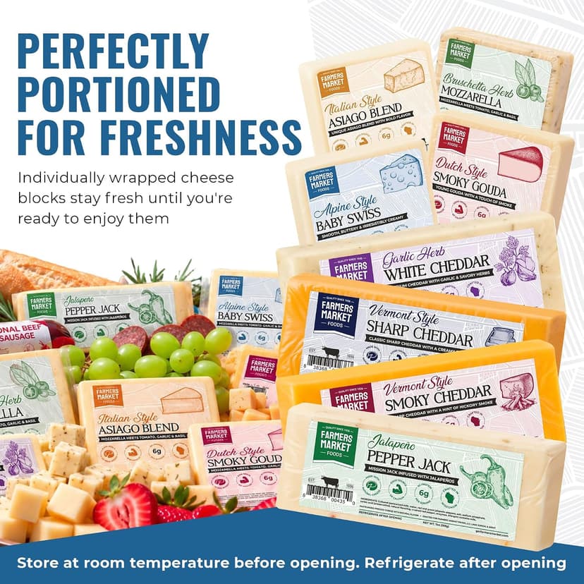 Garlic, Smokey Cheddar, Sharp Cheddar, Pepper Jack, Gouda, Swiss, Mozzarella & Italian Blend – Gluten Free, Keto & Paleo Farmers Market Wisconsin Cheese Artisan Gift Set for Charcuterie, 8 Count B0CRMBJ81D