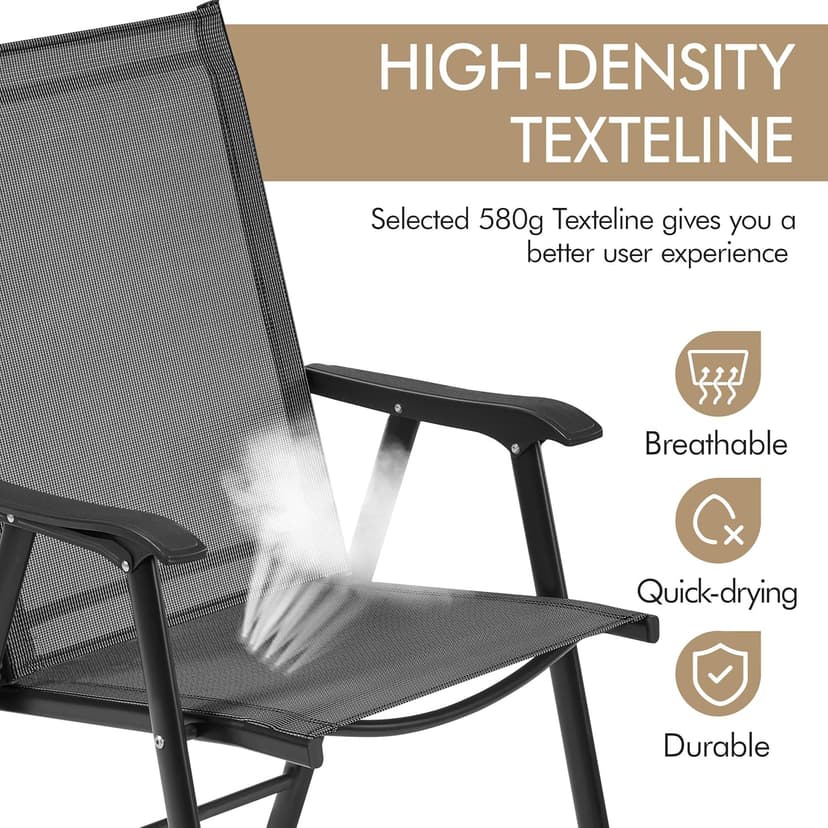 Yaheetech Patio Dining Chairs Set of 4 with Armrests, Outdoor Folding Chairs with Metal Frame and Backrest for Lawn, Garden, Yard and Poolside, Black