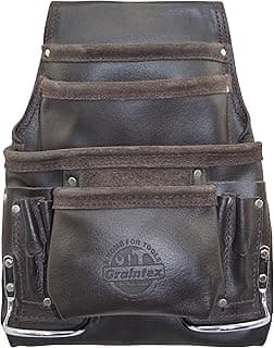 Graintex PS1234 10 Pocket Tool Pouch Oil Tanned Leather for Constructors, Electricians, Plumbers, Framers