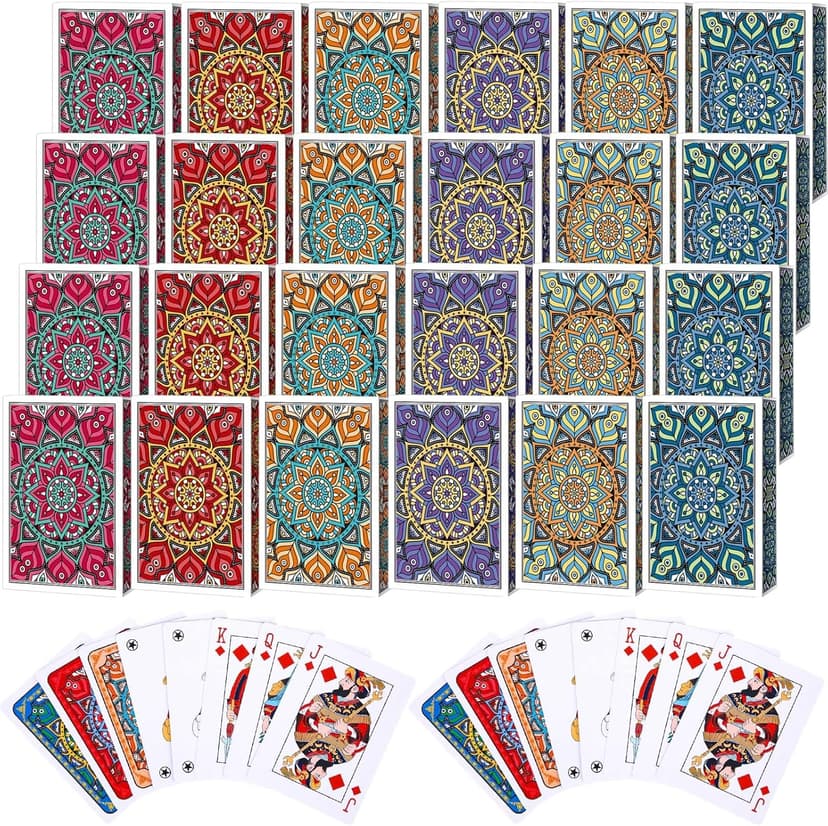 Zubebe 24 Pack Decks of Nertz Card Game Bulk Standard Playing Cards Mandalas Theme Playing Card Multiplayer Solitaire Cards Compatible with Poker, Blackjack, Rummy, Go Fish, Bridge (6 Colors)