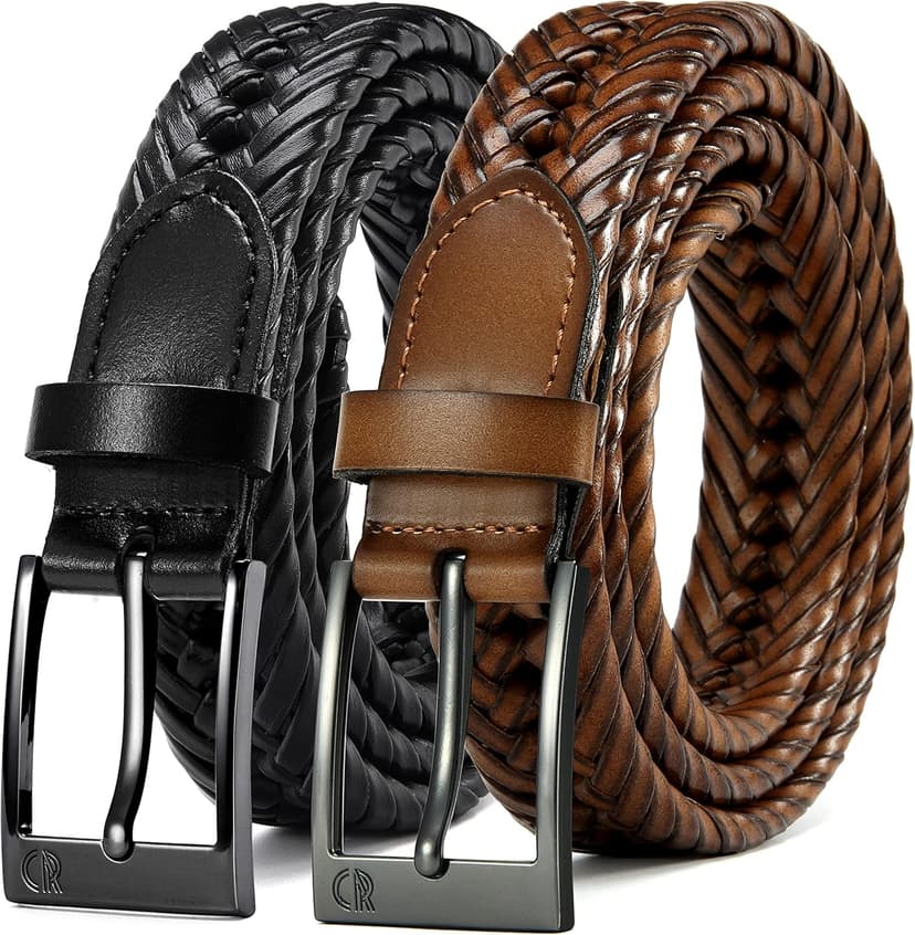 CHAOREN Leather Braided Belts for Men 2 Pack - 1 1/8" Leather Belts in Package Box - Versatile Style Solution