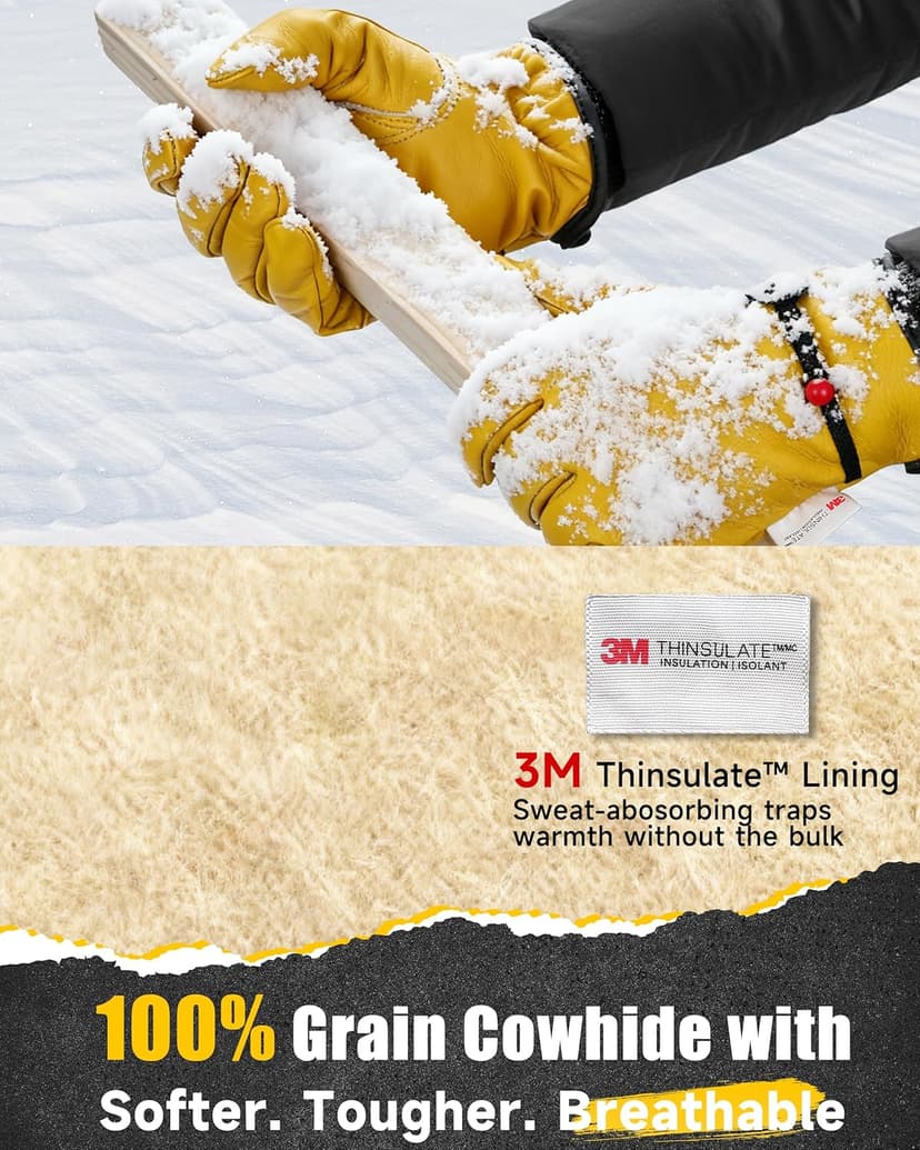 DULFINE Winter Leather Work Gloves for Men and Women,3M Thinsulate Lining for Cold Weather Work, Thermal Insulated Gloves