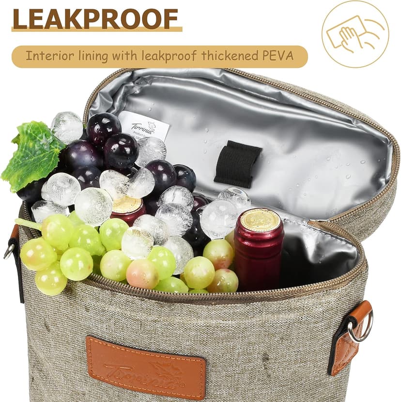 Tirrinia 2 Bottle Wine Gift Tote Carrier - Leakproof & Insulated Padded Versatile Wine Cooler Bag for Travel, BYOB Restaurant, Wine Tasting, Party, Dinner,Gift for Wine Lovers,Grey