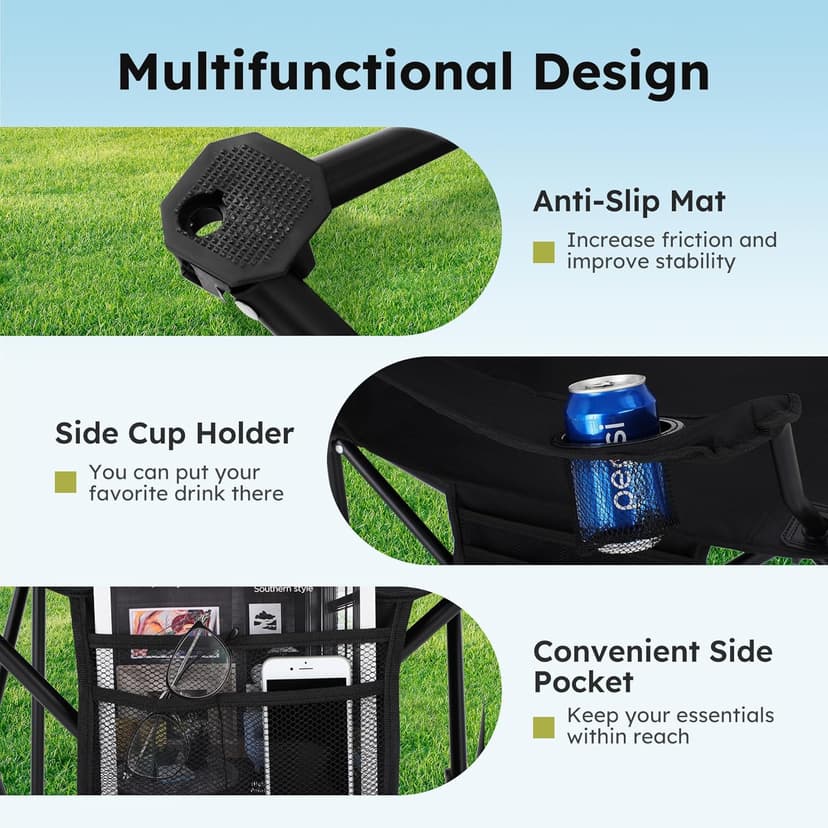 ALPHA CAMP Camping Chairs 350LBS Capacity, Heavy Duty Folding Chair with 4-Can Cooler Bag, Portable Outdoor Chair with Cup Holder for Adults, Collapsible for Tailgating, Beach, Fishing