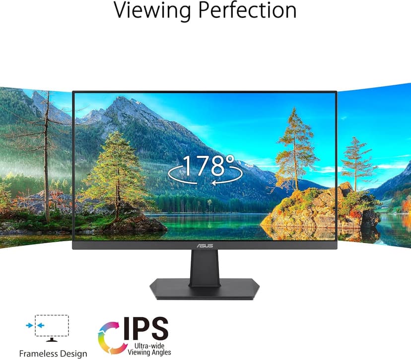 ASUS 24 Inch Frameless Monitor - 23.8-inch viewable, IPS, Full HD, 100Hz, 1080P, 1ms, Adaptive-Sync, for Working and Gaming, Flicker Free, HDMI, VESA Mountable, Tilt - VA24EHF