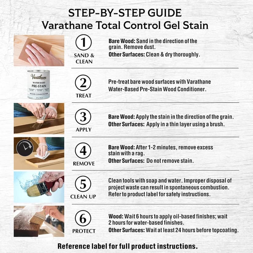 Varathane Total Control Gel Stain | Low Odor Water-Based Formula | Thick Gel Formula for Vertical Surfaces | Ideal for Wood, Metal & Fiberglass | Half Pint | Dark Walnut