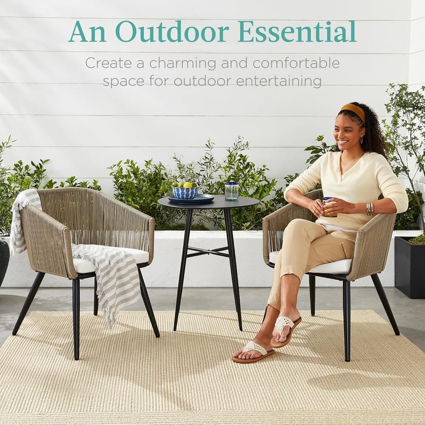 Best Choice Products Set of 2 Patio Dining Chairs, Outdoor Seating for Backyard, Poolside, Balcony w/Woven Wicker Design, 250lb Weight Capacity - Natural/Ivory