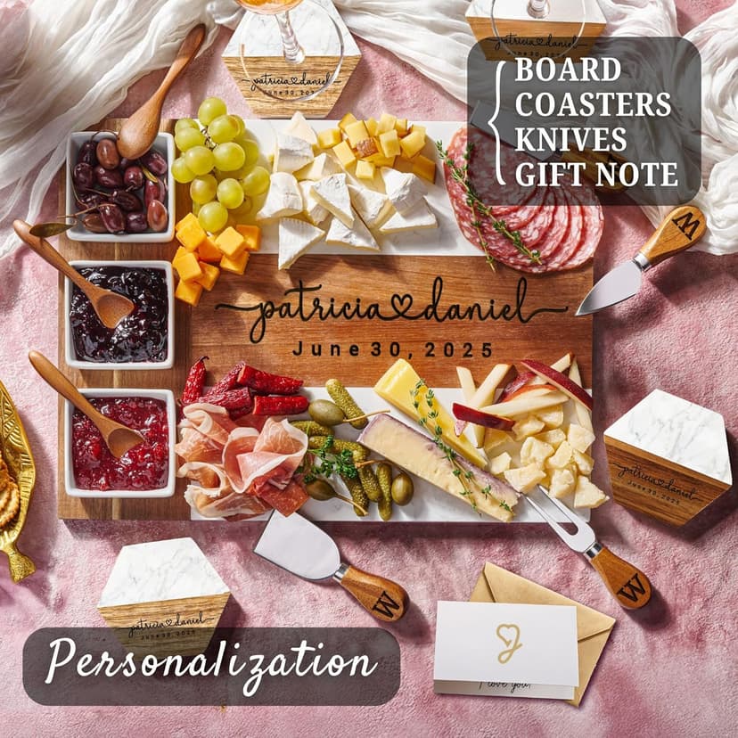 Personalized Charcuterie Board Gifts for Couples, Custom Wedding Gift Ideas, Cheese Board Engagement Gifts, Serving Tray Gift Set