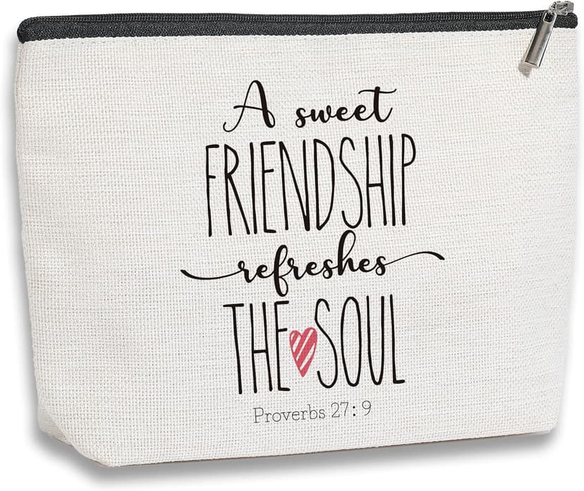 Friendship Gifts for Women, Christian Gifts for Women Friends, Secret Sister Gift for Best Friend Birthday Valentines Day Makeup Bag Cosmetic Bag