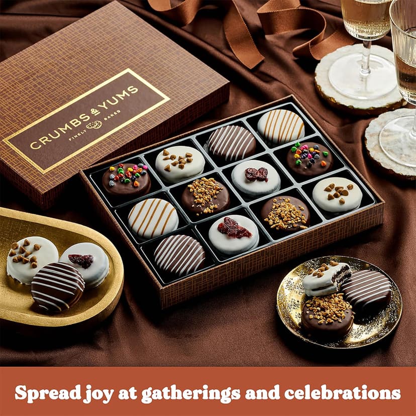 Holiday Christmas Cookies Gift Basket - 12 Gourmet Chocolate Covered Sandwich Cookies with Assorted Toppings - Assorted Food Gift Box for Fathers Day, Mothers Day, Family, Sympathy, Men & Women.