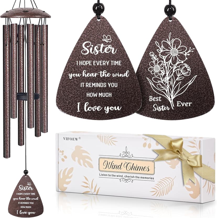 Best sister ever gift for women birthday christmas mother's day, sisters in law gift, sister gifts from brother, home decor Sister Gifts, 32" Bronze Wind Chimes, Sister's Birthday Gifts from Sisters B0FLDC4X15