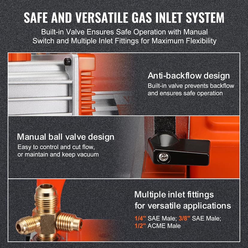 VEVOR 7 CFM Dual Stage HVAC Vacuum Pump, 1/2 HP Rotary Vane Vacuum Pump with Oil Bottle, for HVAC Repair, Refrigeration Maintenance, Resin Degassing, Compatible with R12, R22, R134a, R410a Refrigerant
