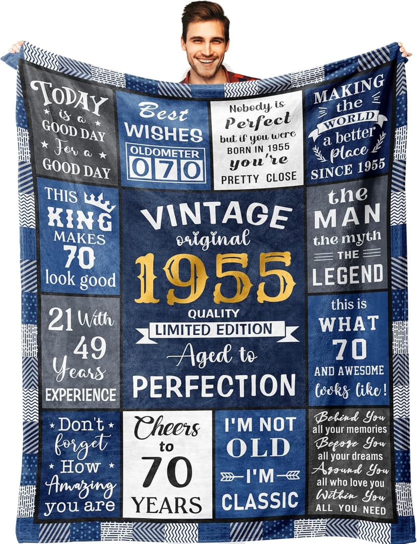 Ryubein 70th Birthday Gifts for Men, 70 Year Old Birthday Gifts for Men, Best Gifts for 70 Year Old Man, 1955 Birthday Gifts for Man, 70th Birthday Decorations Ideas Present Throw Blanket 50" X 60"