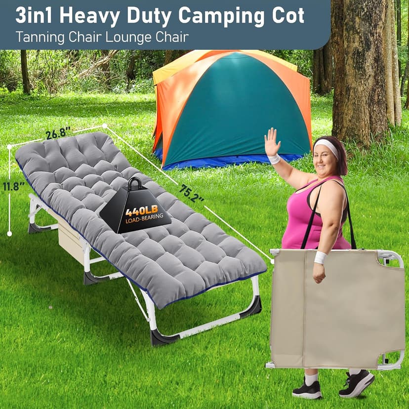 DoCred Heavy Duty XXL Tanning Chair with Face Hole&Mat, Oversized 5-Position Folding Chaise Lounge Chairs for Outside, Portable Beach Lounge Chair for Outdoor Sunbathing Beach Pool Lawn Camping