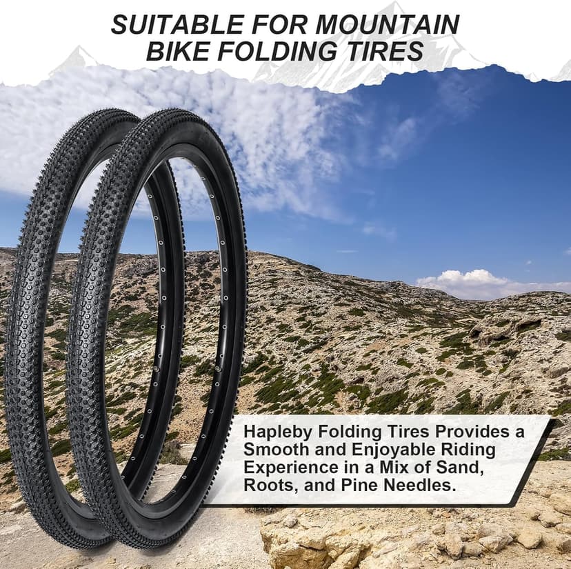 Hapleby 2PCS Premium Folding Bike Tires 26x1.95 Inch (50-559mm), Replacement Mountain Bike Tires 60 TPI Puncture-Resistant, Came with 2PCS Tire levers