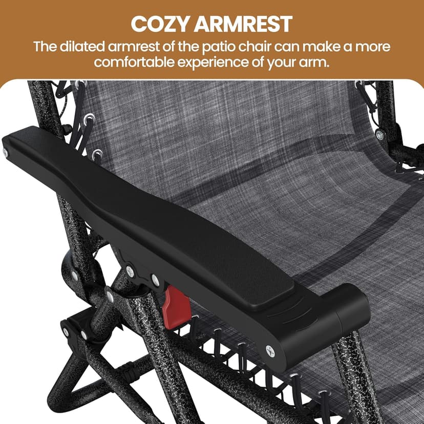Yaheetech Zero Gravity Recliners Outdoor Adjustable Folding Reclining Lounge Chairs w/Pillows, Cup Holder Trays and Carry Strap for Patio Backyard Beach Gray Set of 2