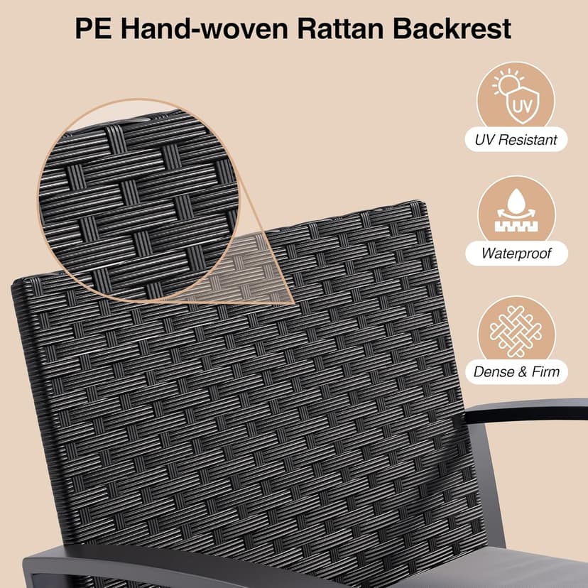 3 Pieces Outdoor Patio Furniture Set Rocking Bistro Set Outdoor Rattan Conversation with Coffee Table for Garden Balcony Backyard Poolside (Grey Cushion)