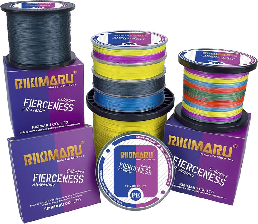 RIKIMARU Braided Fishing Line Abrasion Resistant Superline Zero Stretch&Low Memory Extra Thin Diameter 327-1094 Yds, 4-180LB