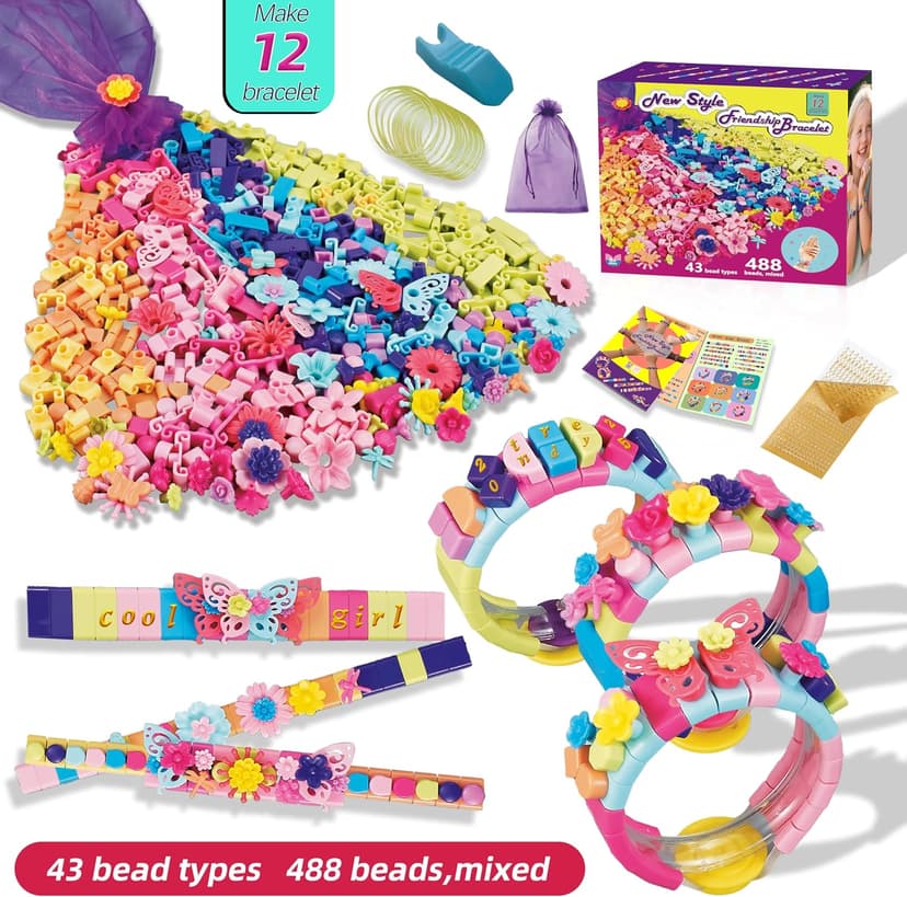 Coiinala Friendship Bracelet Making Kit for Ages 7+ Girl, 488-Piece DIY Charm Rubberband Bracelets Maker with Charm & Stickers, Craft Supplies Arts Maker Jewelry Making kit for Girls B0FCRF8D9B
