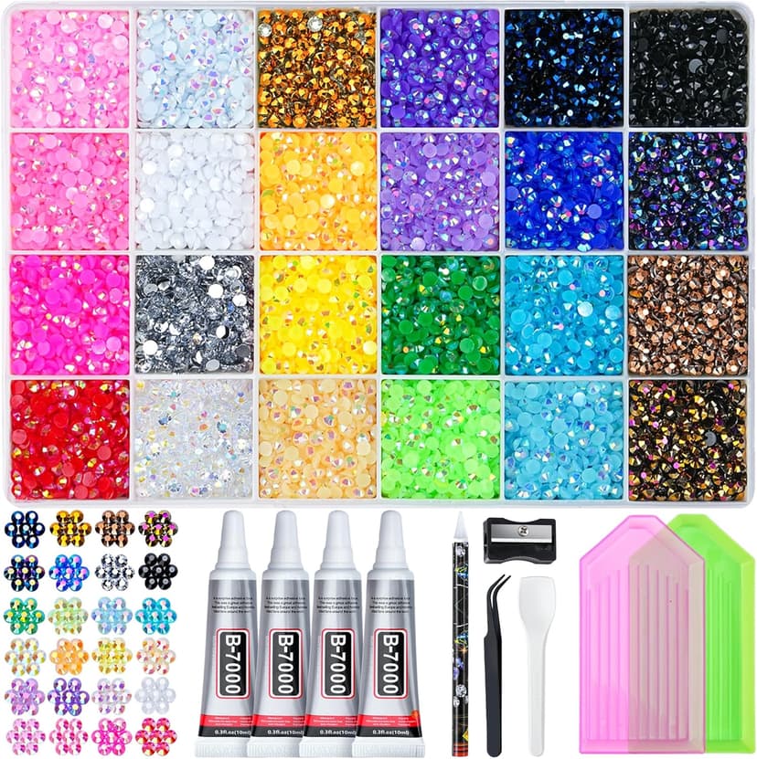 Muticolors 3mm Flatback Rhinestones with 4 Pcs B7000 Jewelry Glue & Tools for DIY Arts & Crafts Gifts 40000 Pcs Resin Jelly Rhinestones for Bedazzling, All-in-One Kit B0GGQVV82X
