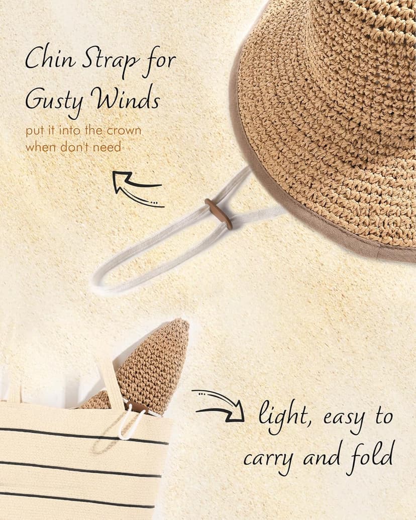 FURTALK Summer Straw Beach Sun Hats for Women UPF 50 Floppy Wide Brim Travel Bucket Hat Foldable Packable
