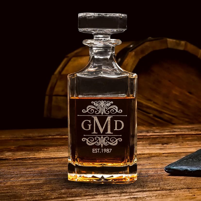 Engraved whiskey gift for dad, husband, groom, groomsmen, Father’s Day, weddings, birthdays, or retirement Personalized Whiskey Decanter Set, Custom Design B0BTF846SP