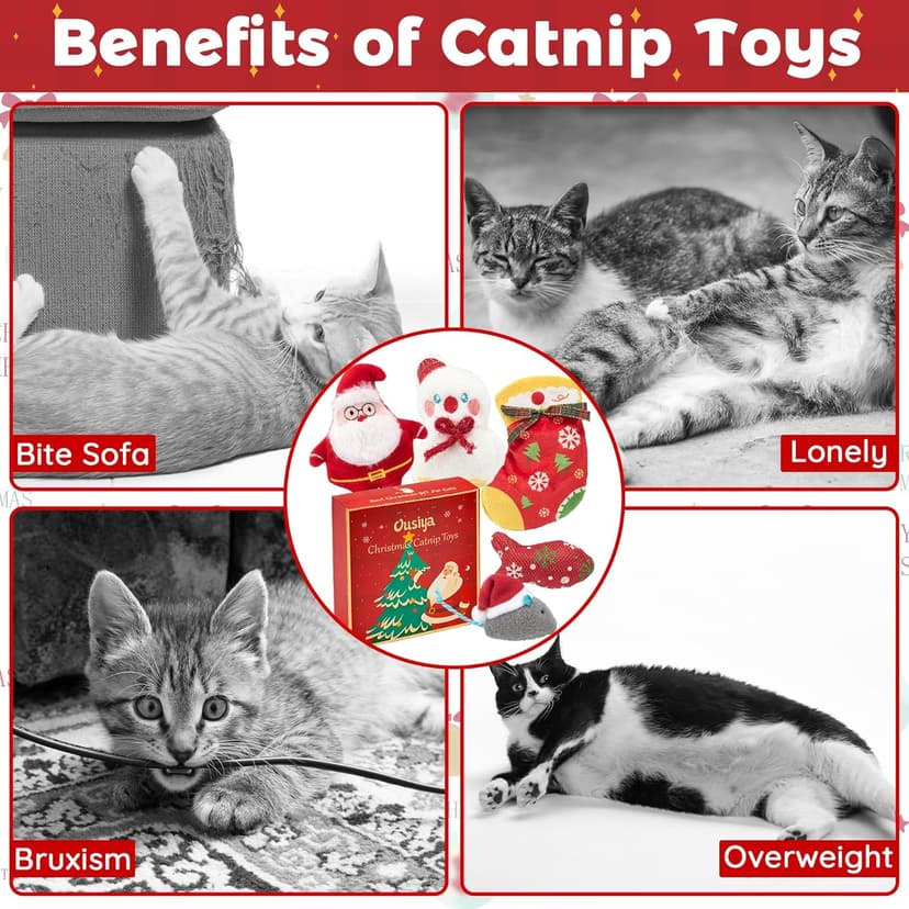 6 PCS Christmas Catnip Toys with Gift Box, Cat Toys Set for Christmas, Interactive Cat Chew Toy for Indoor Cats Kittens Kitty