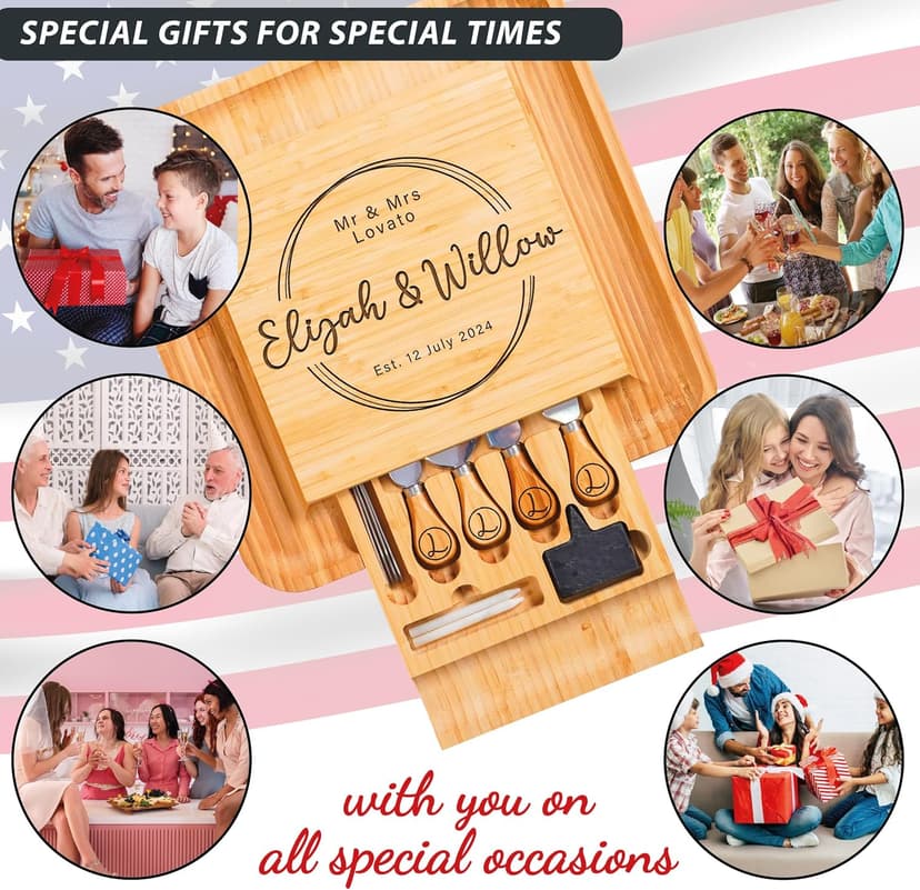 Personalized Charcuterie Board Gifts Set for Best Friends, Custom Large Cheese Board for Wedding, Anniversary, Birthday, Housewarming, Engagement, Party, New Home Gift Couple