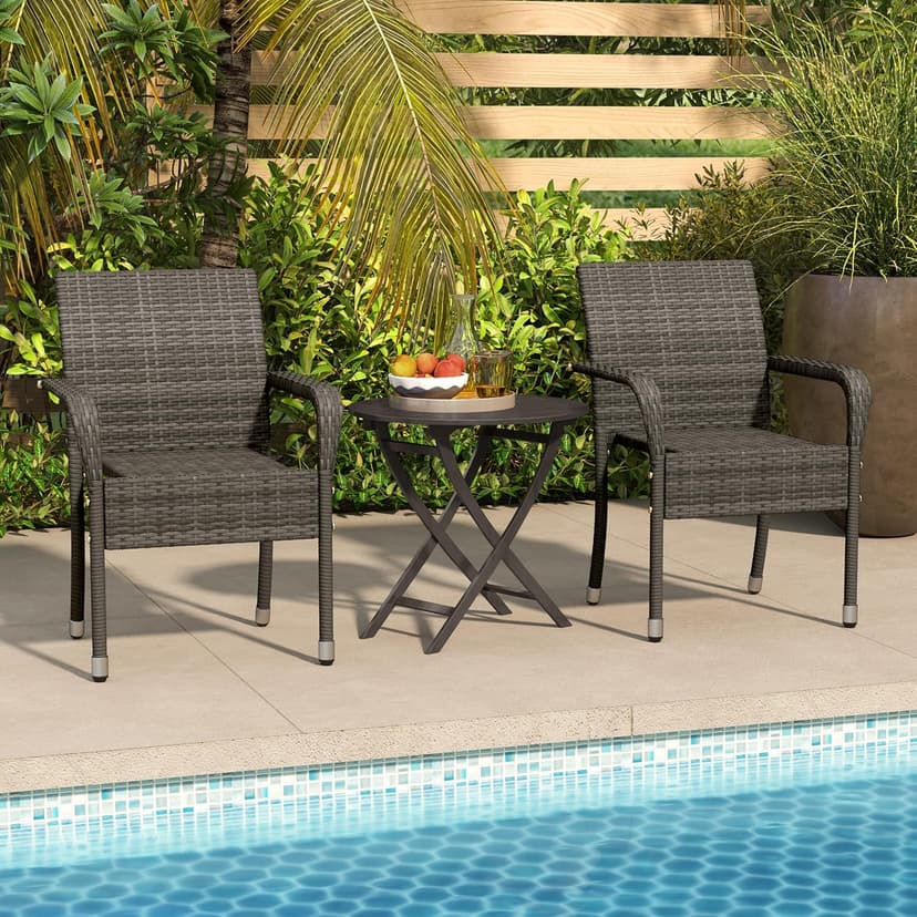 Yaheetech Set of 2 Stackable Outdoor Rattan Dining Chairs, All-Weather Firepits Armchair w/Armrests, Steel Frame for Garden, Patio, Deck, Yard, Poolside, Gray
