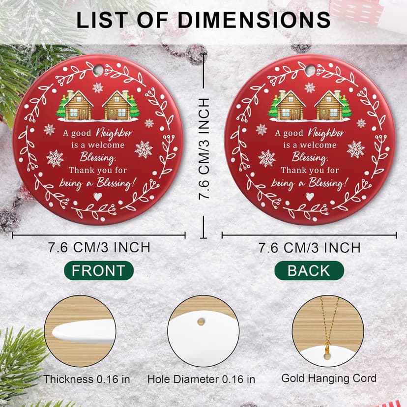 Neighbor Gifts - Neighbor Christmas Tree Decoration Ceramic Ornaments 2025- Christmas Birthday Gift Ideas for Neighbors Friends BFF Bestie Women - Thank You Gifts for Women, Friends, Xmas Decor